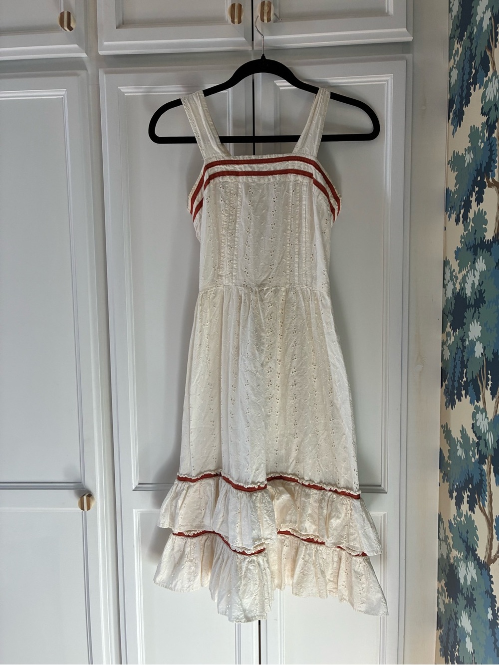 Women’s White Eyelet Sundress with Red Trim
